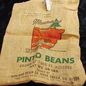 Vintage MONTELORES Pinto Beans Burlap Sack Bag